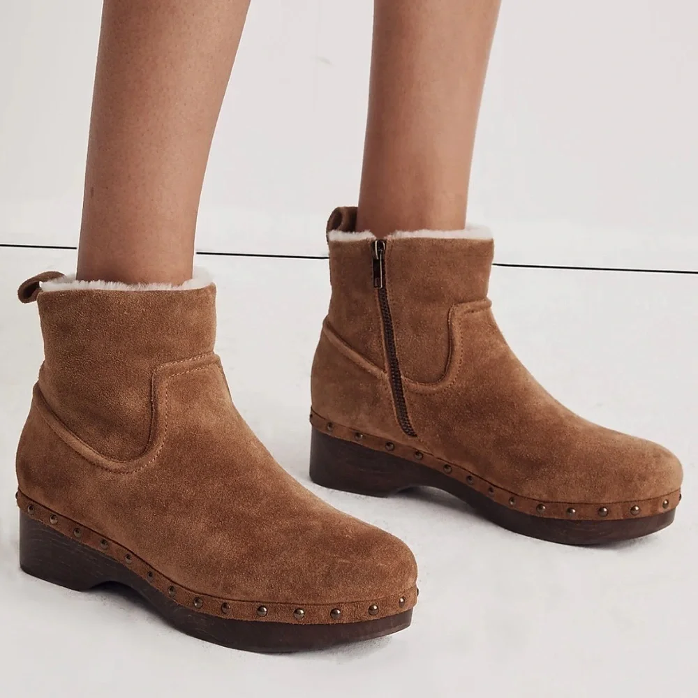 NIB MADEWELL The Marceline Clog Boot in Shearling Toffee Size 5